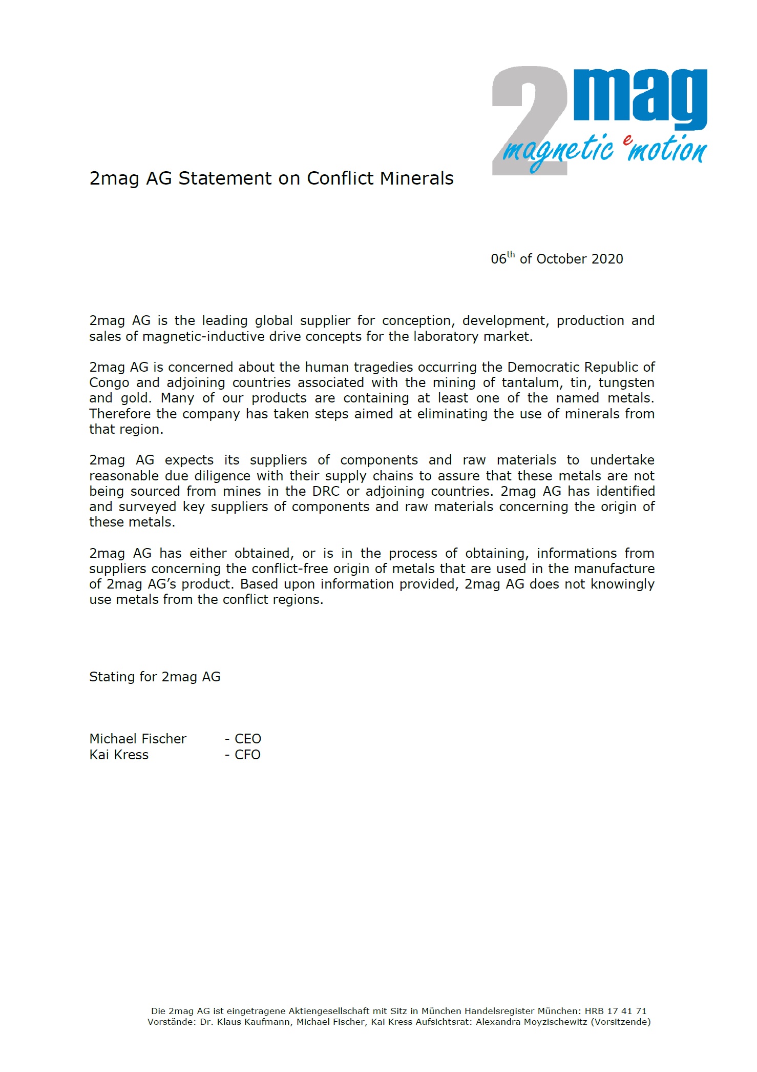 2mag Statement on Conflict Minerals